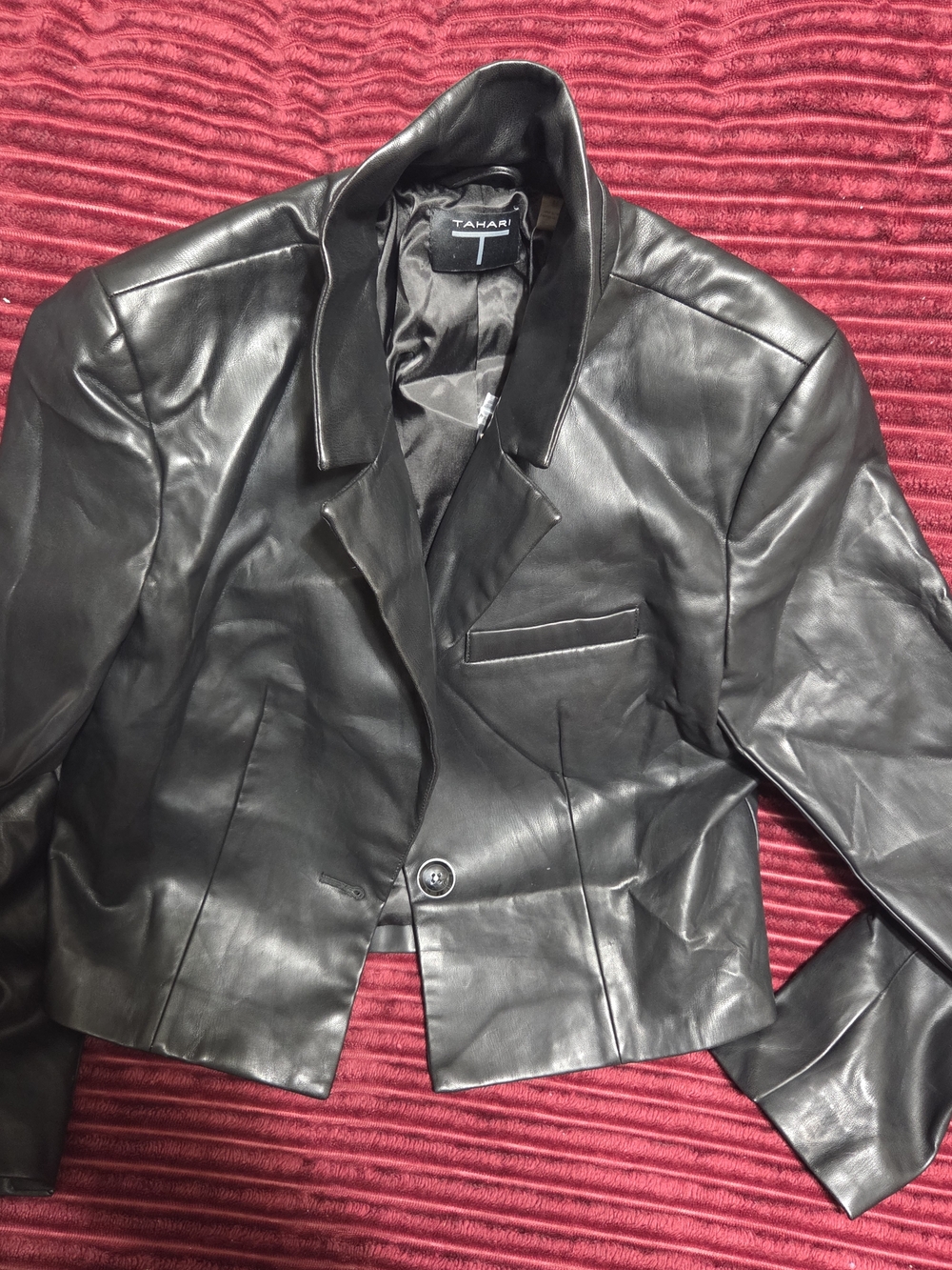 Tahari Women's Black Leather Cropped Blazer